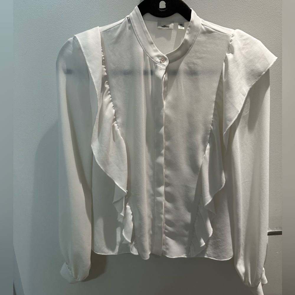 Aritzia Wilfred White Ruffle Blouse